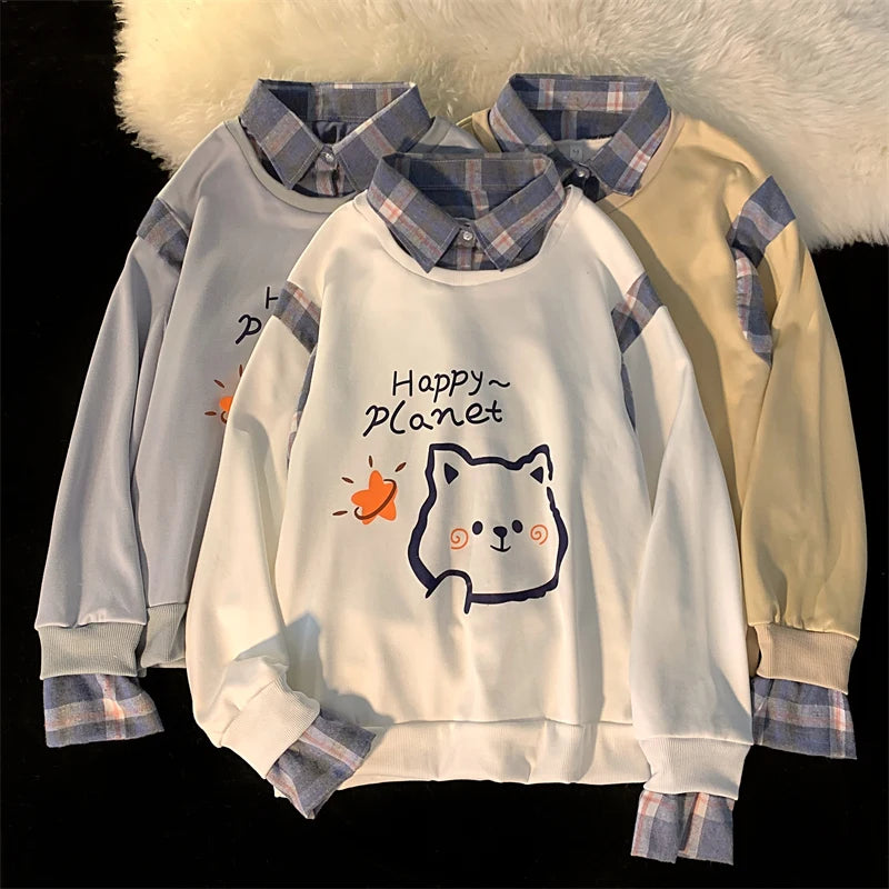 harajuku letter print Patchwork hoodies women clothes autumn winter fleece Sweatshirt preppy style Long Sleeve oversized hoodie