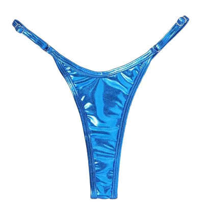 Women G-string Glossy Triangle Shape Solid Color Elastic Mid Waist Adjustable Strap Thong Lady Briefs Panties Ladies Underpants