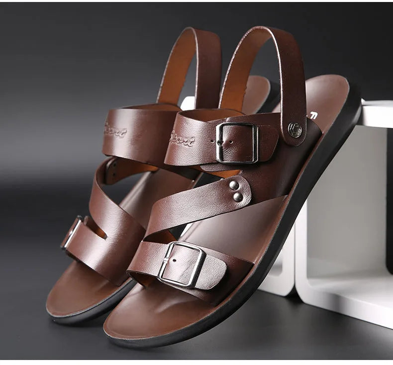 Simple Men's Sandals Solid Color PU Leather Men's Summer Shoes Casual Comfortable Open Toe Sandals Soft Beach Shoes Men's Sandal