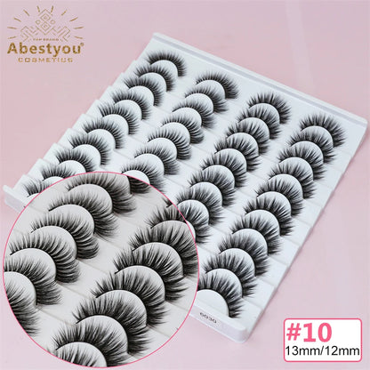 Abestyou 8mm 20Pairs Invisible Strip Soft Clear Band 3D Faux Mink Wispy Eyelash Korea High Quality Short Reusable Lashes Make-up