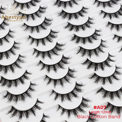 Abestyou 8mm 20Pairs Invisible Strip Soft Clear Band 3D Faux Mink Wispy Eyelash Korea High Quality Short Reusable Lashes Make-up