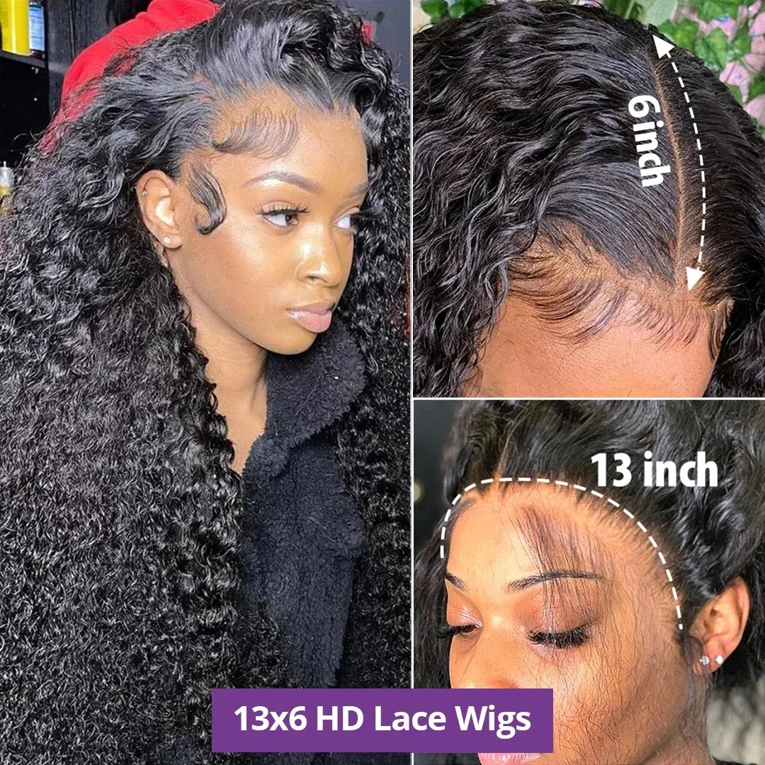 250 Density 30 40 Inch Curly Wigs 13x6 HD Transparent Lace Frontal Human Hair Deep Wave Frontal Wig Raw Remy Brazilian For Women