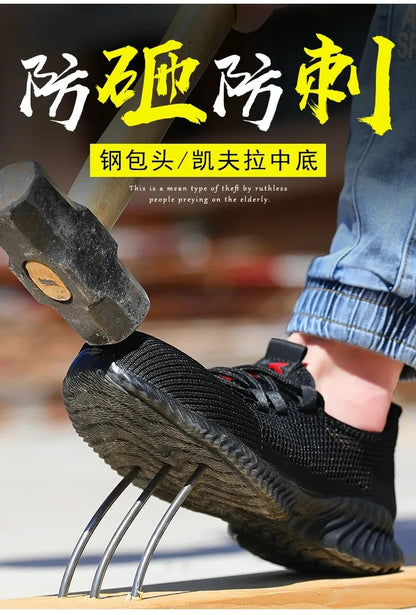 Breathable Men Work Shoes Summer Safety Shoes Lightweight Protective Sneakers Safety Steel Toe Shoes Men Puncture-Proof Boots