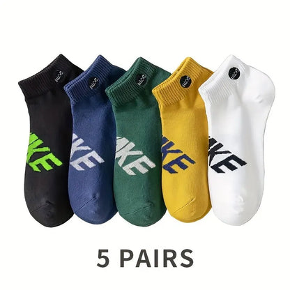 5 Pairs Of Socks Men's Short Socks Spring, Autumn And Winter Sports Sweat-absorbent And Odor-resistant Boat Socks Thin Low-cut S