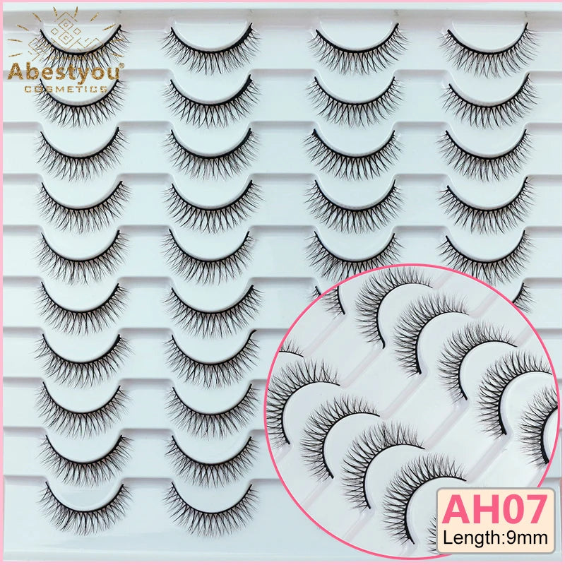 Abestyou 8mm 20Pairs Invisible Strip Soft Clear Band 3D Faux Mink Wispy Eyelash Korea High Quality Short Reusable Lashes Make-up