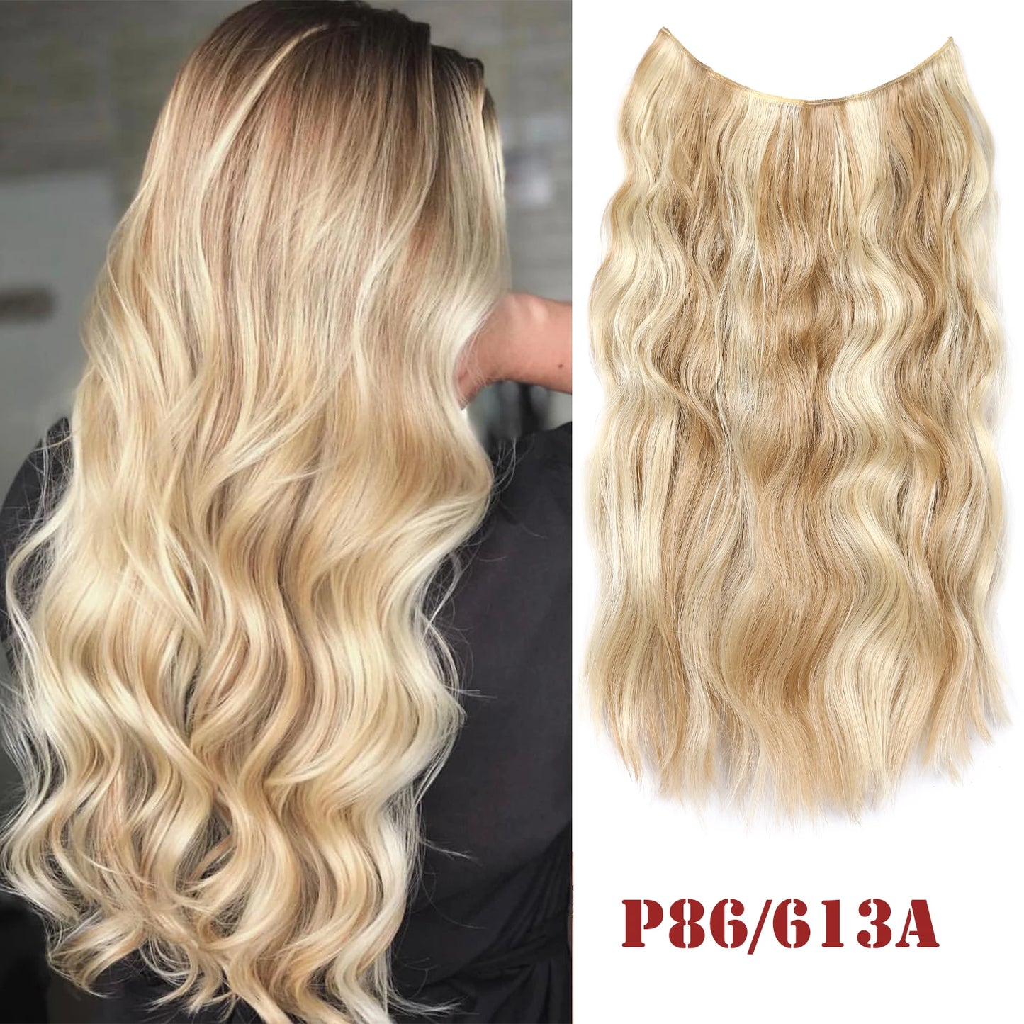 Synthetic Clips Wire Hair Extensions Invisible Long Wavy Fish Line Hairpiece For Women  Fish Line Hair Extension 2Clips