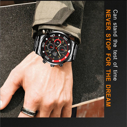 3PCS Set Fashion Mens Calendar Watches Male Casual Stainless Steel Quartz Watch Men Necklace Bracelet Wristwatch Reloj Hombre