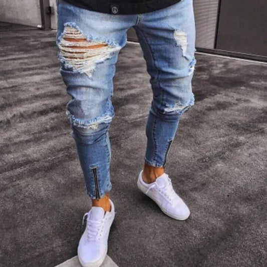 2022 New Skinny Jeans Light Blue Black Ripped Stretch Men's Pencil Pants Premium Brand Ropa Hombre S-XXXL Trousers Men