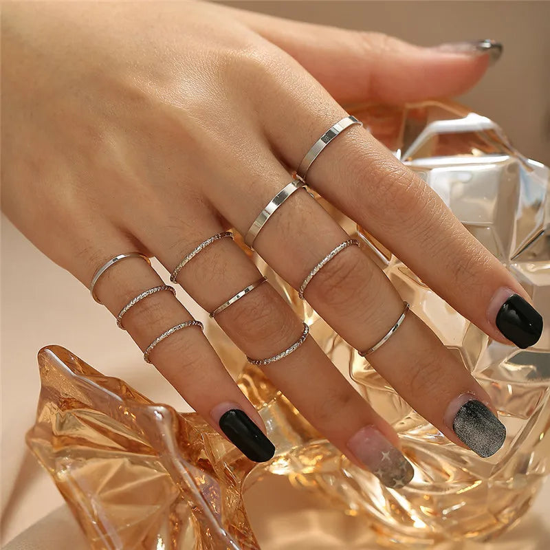 LETAPI 2024 New Fashion Bohemian Heart Ring Set For Women Crystal Stars Moon Flower Love Geometric Finger Vintage Jewelry Gifts