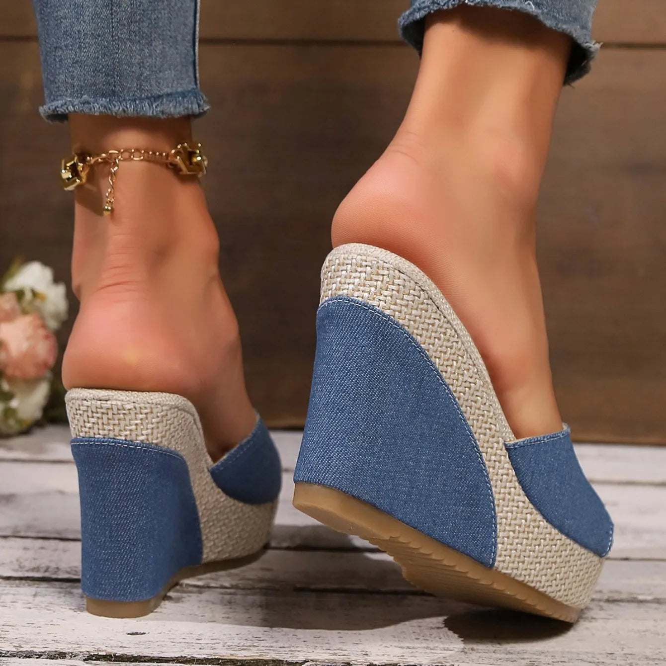 Women Wedges Slippers 2024 Summer New High Heels Women Sandals Shallow Outdoor Beach Platform Slippers Comfortable Slides Women