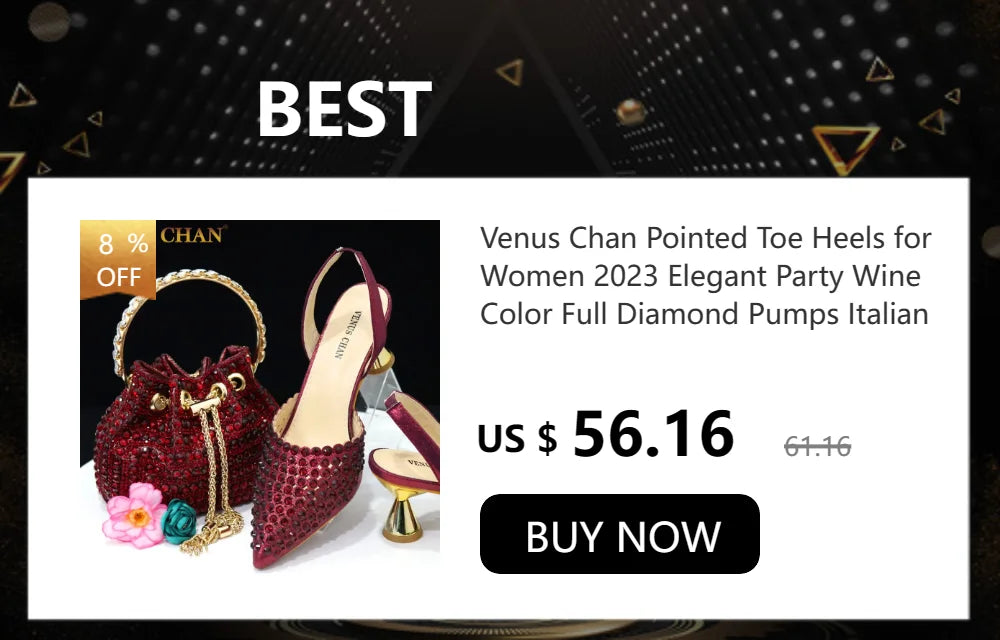 Venus Chan Italian Design Rhinestone-encrusted Ladies Party Shoes And Special Bag High Heels And Dual Purpose Bag Women's Shoes