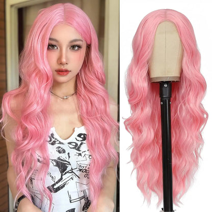 Synthetic Long Lace Ombre Blonde Wavy Wig for Women 26 Inch Middle Part Curly Natural Looking Heat Resistant Fiber for Daily