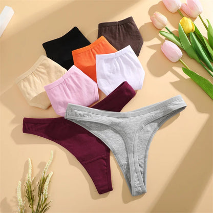 4PCS/Set Women Cotton Panties Seamless Low Rise Thongs V-Waist Solid Color Breathable Underwear Female Soft Lingerie Intimates