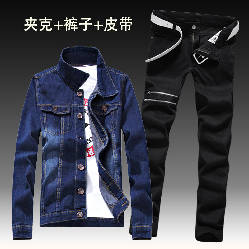 2022  Autumn New Mens Denim Jacket Jeans Pants Slim Fit Pencil Pant Long Sleeve Coat Long Trousers 2pcs Set Size S-3XL for Male