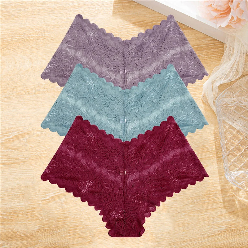 FINETOO 3Pcs/set Lace Boyshort Panties Women Low-Rise Floral Underwear S-XL Girls Sexy Panties Ladies Lace Underpants Lingerie