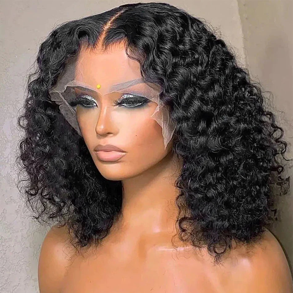 13X4 Short Bob Wig Brazilian Water Wave Lace Frontal Human Hair Wigs for Women Perruque Cheveux Humains Deep Curly Hair On Sale