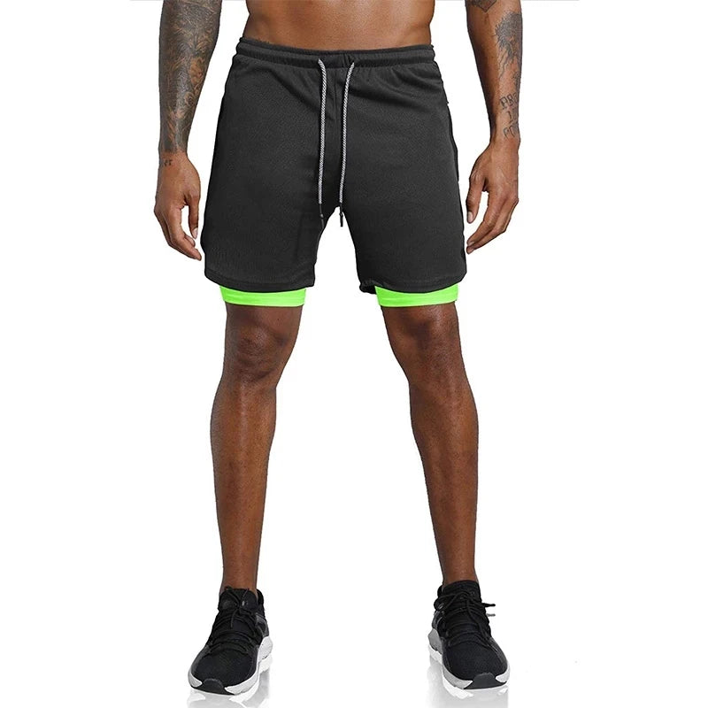 Men Sport Shorts  Sportswear Double-deck Running Shorts 2 In 1 Beach Bottoms Summer Gym Fitness Training Jogging Short Pants Men