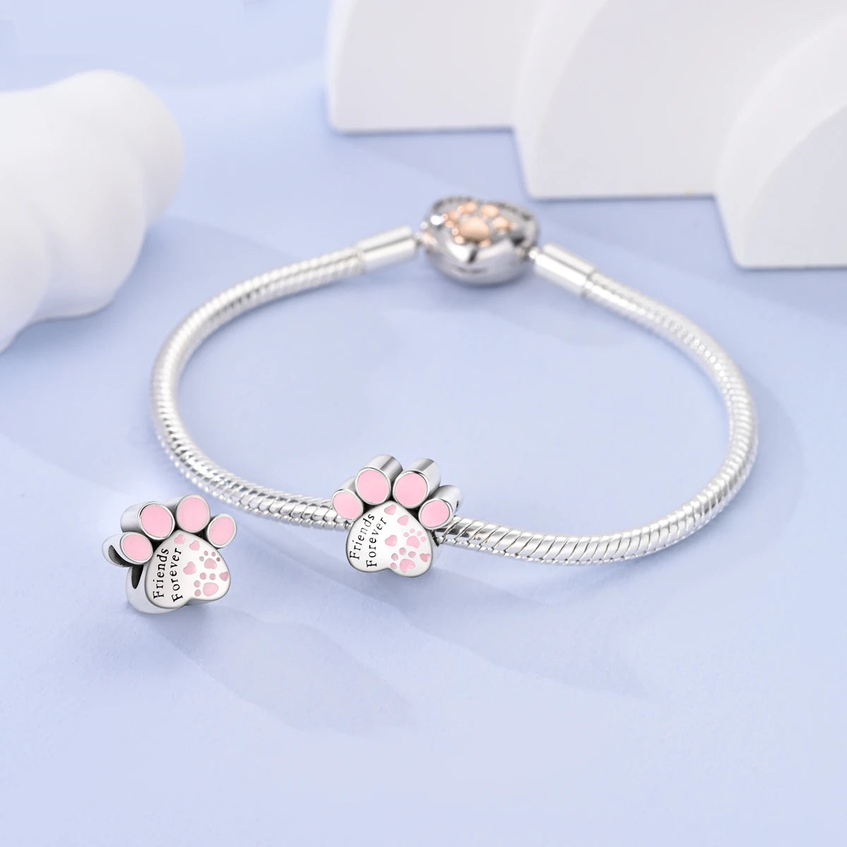 Dog Pet Charms 925 Silver Doggy Paw French Bulldog Bones Beads fit Original Pandora Bracelet DIY Fine Jewelry