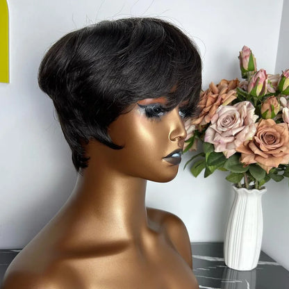 Human Hair Wigs Short Pixie Cut Wig Human Hair For Black Women Machine Made Wigs With Bangs Pixi Wig Perruque Cheveux Humain