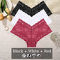 3PCS Women Floral Lace Panties Sexy Perspective Underwear V Waist Solid Color Underpants Female Breathable Intimates Lingerie