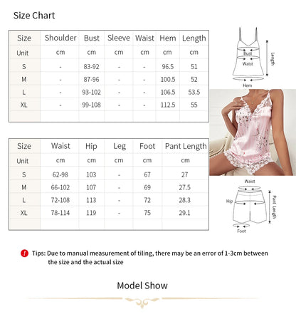 Silk V Neck Hollow Out Cami Pijama Sexy Lace Satin Pajama Set Lady's Luxurious Elegance Homewear Nightwear Sleep Suit Women S-XL