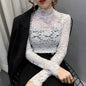 Stretch Floral Lace Petal Sleeve Shirt Women's Long Sleeved S-3XL T Shirt Ladies Perspective Blouse Tops Sexy Lace Tees Clothing