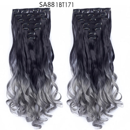 LINWAN Hair 22inch Ombre Hair Long Curly Hair Extension 16 Clips High Tempreture Synthetic Hairpiece Clip In Hair Extensions