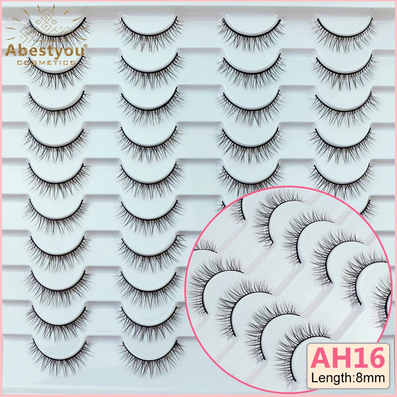 Abestyou 8mm 20Pairs Invisible Strip Soft Clear Band 3D Faux Mink Wispy Eyelash Korea High Quality Short Reusable Lashes Make-up