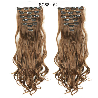 LINWAN Hair 22inch Ombre Hair Long Curly Hair Extension 16 Clips High Tempreture Synthetic Hairpiece Clip In Hair Extensions