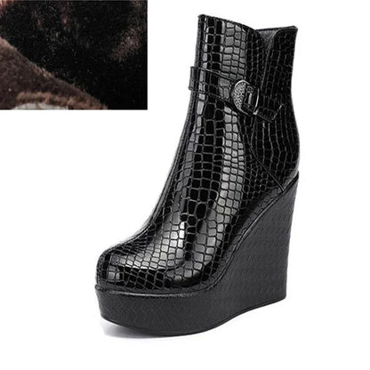 YAERNI New spring Autumn Women Ankle Boots Women wedge platform high heels Boots Solid Lace-up Fashion Ladies shoes Plus size