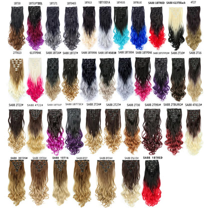 LINWAN Hair 22inch Ombre Hair Long Curly Hair Extension 16 Clips High Tempreture Synthetic Hairpiece Clip In Hair Extensions