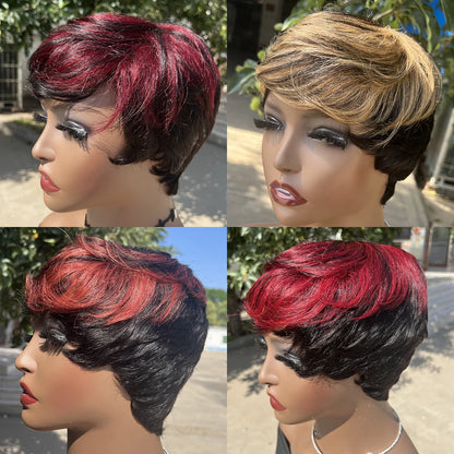 Human Hair Wigs Short Pixie Cut Wig Human Hair For Black Women Machine Made Wigs With Bangs Pixi Wig Perruque Cheveux Humain