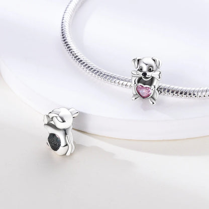 Dog Pet Charms 925 Silver Doggy Paw French Bulldog Bones Beads fit Original Pandora Bracelet DIY Fine Jewelry