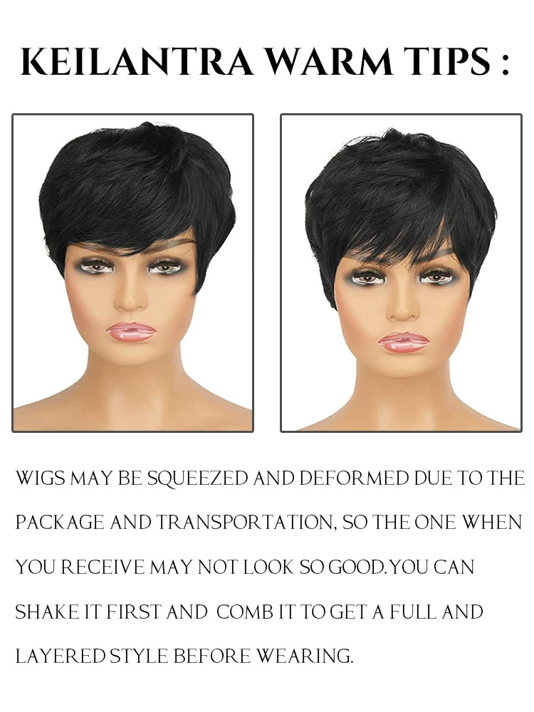 Human Hair Wigs Short Pixie Cut Wig Human Hair For Black Women Machine Made Wigs With Bangs Pixi Wig Perruque Cheveux Humain