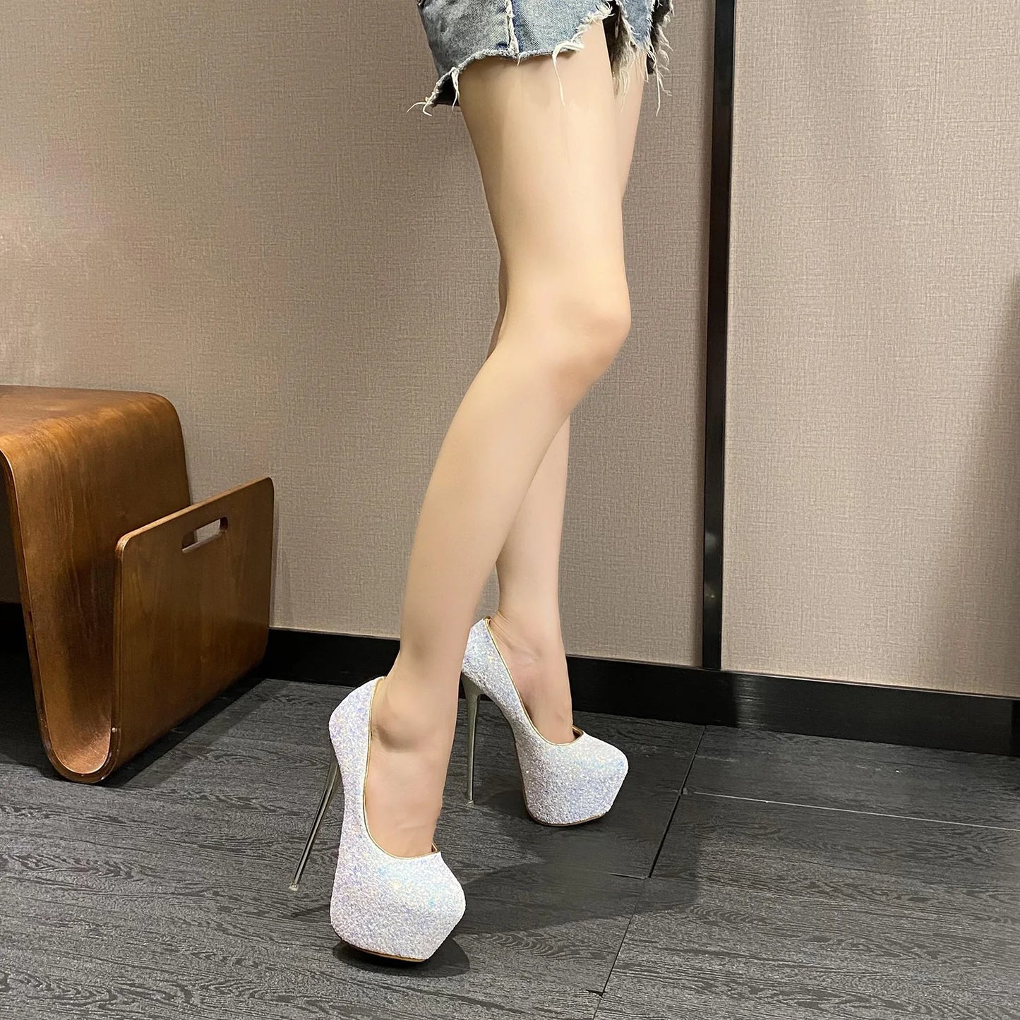 Aneikeh 2025 Sequined Cloth Platform Super High Heels WomenFashion Sexy Round Head Thin Heels Single Shoes Party Wedding Mules