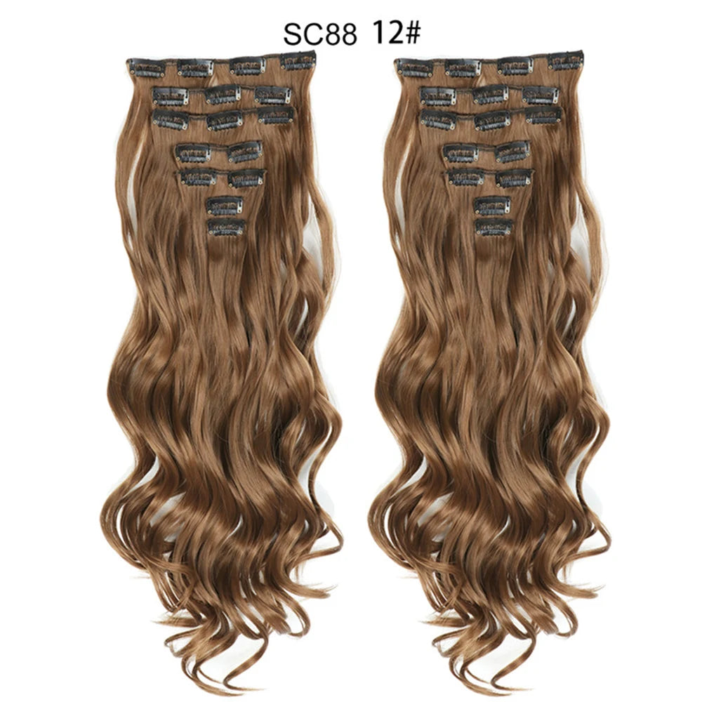 LINWAN Hair 22inch Ombre Hair Long Curly Hair Extension 16 Clips High Tempreture Synthetic Hairpiece Clip In Hair Extensions