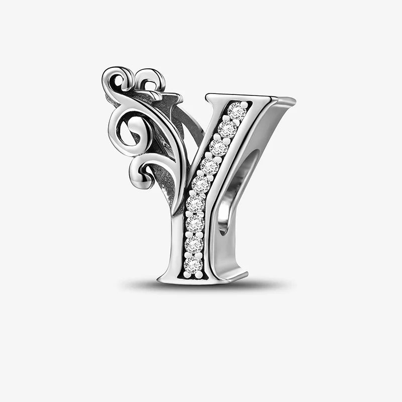 925 Sterling Silver Zircon Simple Vine 26 Letters Pendants Bead Fit Diy Bracelet Necklace Making Gift Of High Quality Jewelry