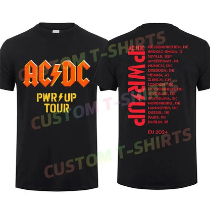 2024 Men T Shirt Casual AC Pwr Up World Tour 2024 DC Signature Rock Band T-shirt Graphic Summer Short Sleeves 100% Cotton S-3XL