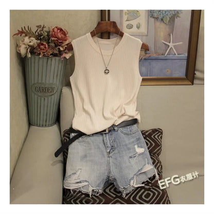 Sleeveless O-neck Knitted Blouse Shirt