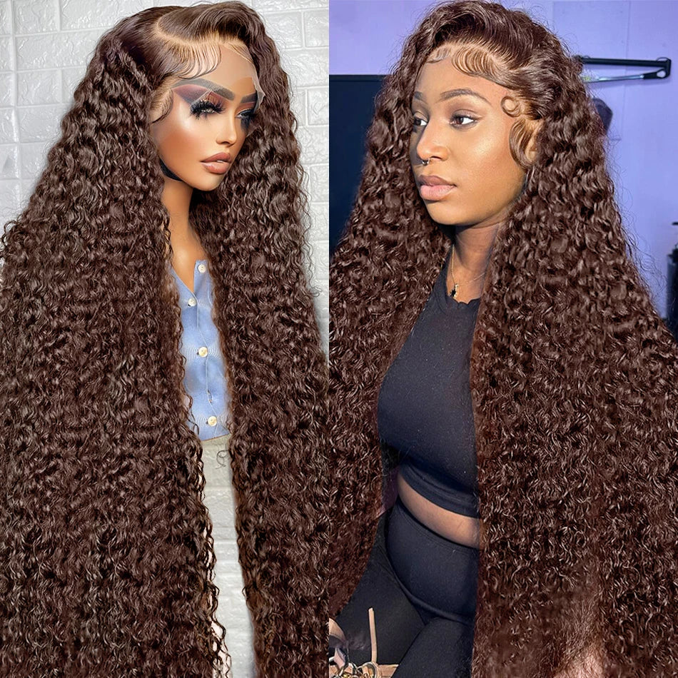 Deep Curly Wigs Human Hair Chocolate Brown 13x4 13x6 Hd Lace Frontal Wig Colored Water Wave Lace Front Wig for Women 30 36 Inch