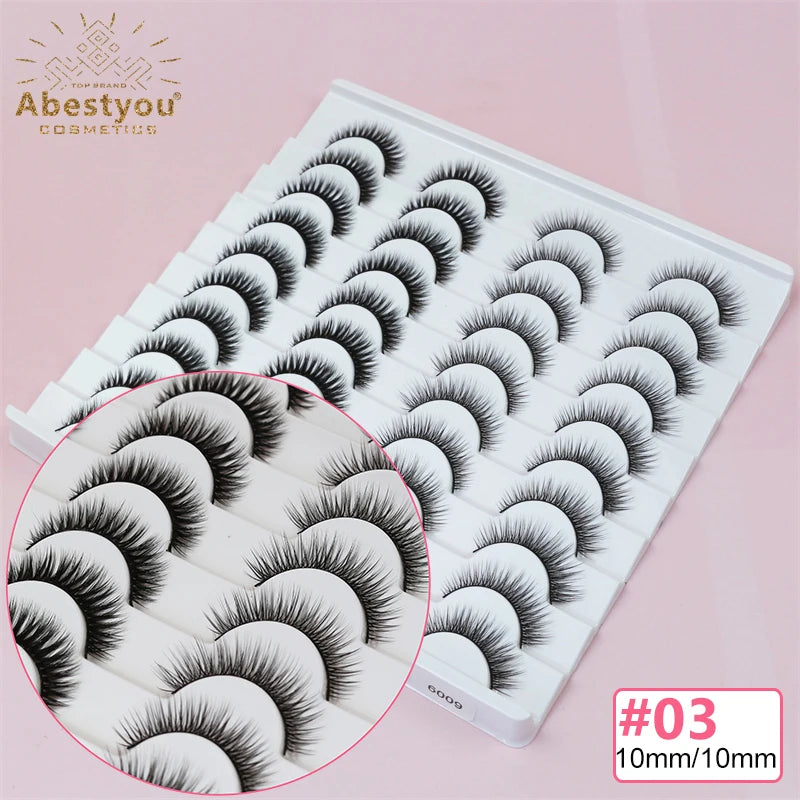 Abestyou 8mm 20Pairs Invisible Strip Soft Clear Band 3D Faux Mink Wispy Eyelash Korea High Quality Short Reusable Lashes Make-up