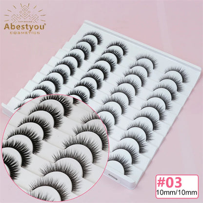 Abestyou 8mm 20Pairs Invisible Strip Soft Clear Band 3D Faux Mink Wispy Eyelash Korea High Quality Short Reusable Lashes Make-up