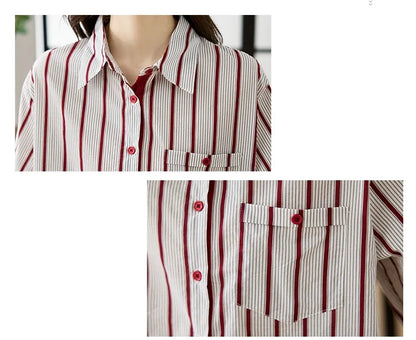 Shirts for Women New Slim Women's Clothing Fashion Polo-Neck Striped Womens Tops Long Sleeved Blouse Women OL Autumn Women Shirt