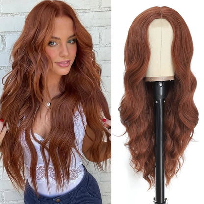 Synthetic Long Lace Ombre Blonde Wavy Wig for Women 26 Inch Middle Part Curly Natural Looking Heat Resistant Fiber for Daily