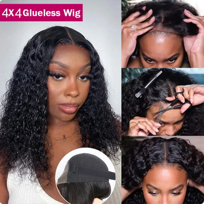 13X4 Short Bob Wig Brazilian Water Wave Lace Frontal Human Hair Wigs for Women Perruque Cheveux Humains Deep Curly Hair On Sale