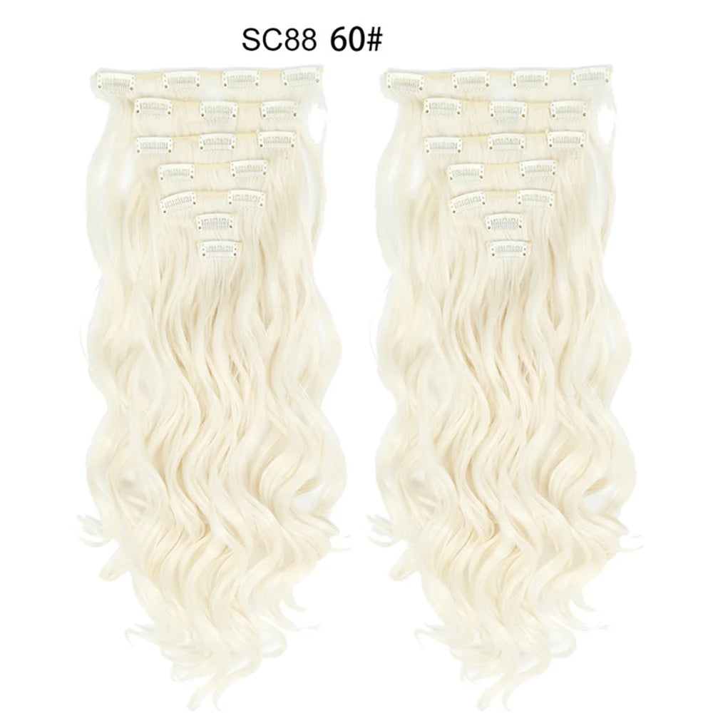 LINWAN Hair 22inch Ombre Hair Long Curly Hair Extension 16 Clips High Tempreture Synthetic Hairpiece Clip In Hair Extensions