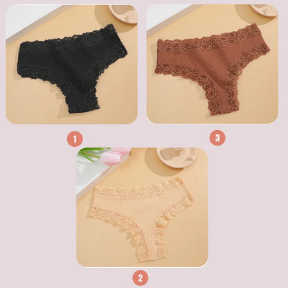 3PCS Lace Seamless Cotton Panties Ribbed Brazilian Pants Low Waist Women Panties Breathable Girls Underwear Plus Size Lingerie