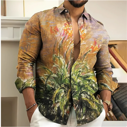 Vintage 2023 Men's Shirt Floral 3D Printing Lapel Long Sleeve Outdoor Streetwear Fashion Dress Designer Casual S-6XL Summer