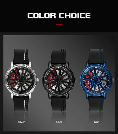 Sanda Hot Sell Fashion Sports Men WristWatch 360 Degree Rotating Car Wheel Quartz Watch Stainless Steel Waterproof Rim Hub Clock