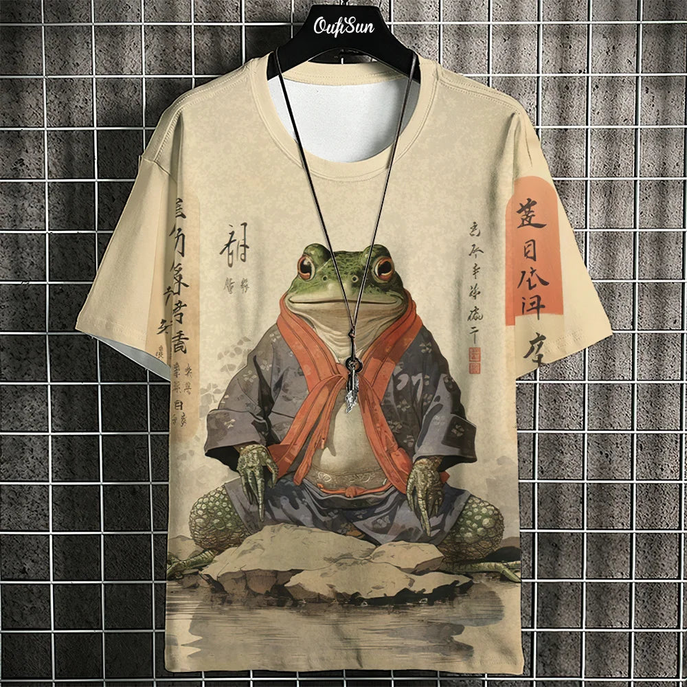 Japanese Style Men's T-Shirt Ukiyo-e Painting Animal Printed Tees Casual Loose Short Sleeve T-shirts Oversized Men Clothing Tops